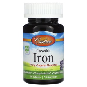 Carlson Ferro Mastigável Uva Natural 27 mg 30 Comprimidos