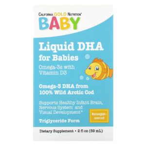 California Gold Nutrition Babys DHA Ômega-3 com Vitamina D3 e EPA 59 ml (2 fl oz)