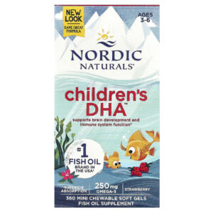 Nordic Naturals Childrens DHA De 3 a 6 Anos Morango 360 Minicápsulas Softgel Mastigáveis