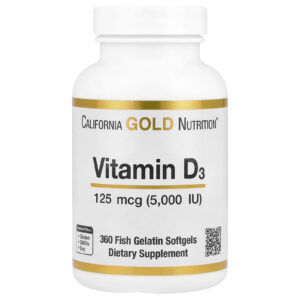 California Gold Nutrition Vitamina D3 125 mcg (5.000 UI) 360 Cápsulas Softgel de Gelatina de Peixe