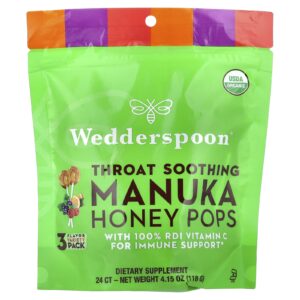 Wedderspoon Pops de Mel de Manuka Orgânico Pacote com 3 Variedades de Sabor 24 Contagens 118 g (415 oz)