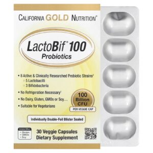 California Gold Nutrition Probióticos LactoBif® 100 100 Bilhões de UFCs 30 Cápsulas Vegetais