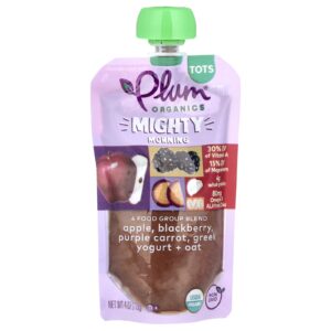 Plum Organics Mighty Morning Mistura de 4 Grupos de Alimentos Salgadinho Maçã Amora Cenoura Roxa Iogurte Grego Aveia 113 g (4 oz)