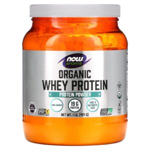 NOW Foods Esportes Proteína Whey Orgânica Naturalmente Sem Sabor 1 lbs (454 g)