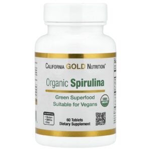 California Gold Nutrition Espirulina Orgânica com Ficocianina e Clorofila 60 Comprimidos