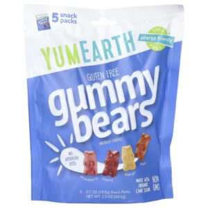 YumEarth Ursinhos em Goma sem Glúten Morango Cereja Manga Pêssego 5 Pacotes para Lanche 198 g (07 oz) Cada