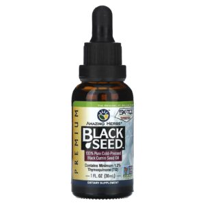 Amazing Herbs Semente Preta Óleo de Semente de Cominho Preto Prensado a Frio 100% Puro 30 ml (1 fl oz)