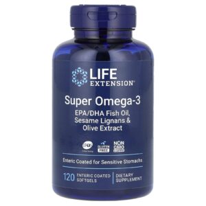 Life Extension Super Ômega-3 Óleo de Peixe com EPA/DHA 120 Cápsulas Softgel com Revestimento Entérico