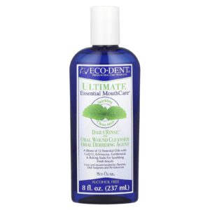 Eco-Dent Ultimate Essential MouthCare Enxaguante Diário e Limpeza de Feridas Bucais Menta Brilhante e Limpa 8 fl oz (237 ml)