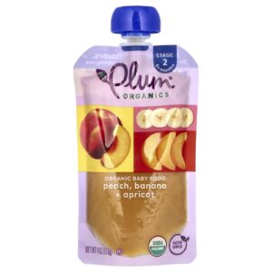 Plum Organics Papinha de Bebê Orgânica Estágio 2 Pera Banana e Damasco 4 oz (113 g)