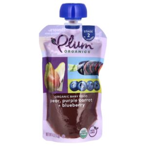 Plum Organics Papinha de Bebê Orgânica Estágio 2 Pera Cenoura Roxa e Mirtilo 4 oz (113 g)