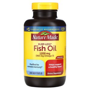 Nature Made Óleo de Peixe Sem Arrotos 1.200 mg 200 Cápsulas Softgel