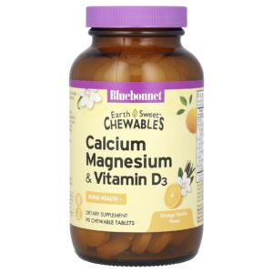 Bluebonnet Nutrition EarthSweet Mastigáveis Cálcio Magnésio e Vitamina D3 Laranja e Baunilha 90 Comprimidos Mastigáveis