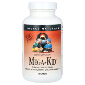 Source Naturals Mega-Kid Multivitamínico Mastigável de 2 a 10 Anos Frutos Silvestres Naturais 60 Wafers