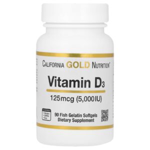 California Gold Nutrition Vitamina D3 125 mcg (5.000 UI) 90 Cápsulas Softgel de Gelatina de Peixe