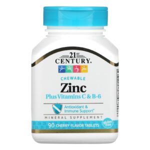 21st Century Zinco Mais Vitaminas C e B-6 Mastigável Sabor Cereja 90 Comprimidos