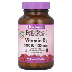 Bluebonnet Nutrition Vitamina D3 Framboesa 5.000 UI (125 mcg) 90 Comprimidos Mastigáveis