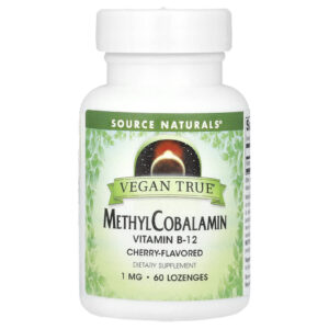 Source Naturals Vegano Verdadeiro MetilCobalamina Vitamina B-12 Cereja 1 mg 60 Pastilhas