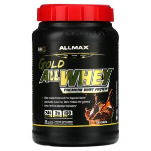 ALLMAX AllWhey Gold 100% Proteína Whey + Isolado de Proteína Whey Premium Chocolate 907 g (2 lbs)