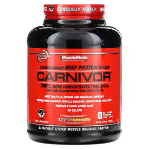 MuscleMeds Carnivor Isolado de Proteína Bovina Produzido por Bioengenharia Manteiga de Amendoim com Chocolate 1.876 g (414 lb)