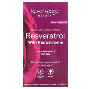 Reserveage Beauty Resveratrol com Pterostilbeno 500 mg 60 Cápsulas Vegetais