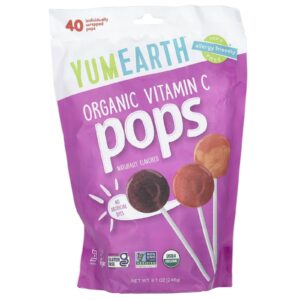 YumEarth Pirulitos de Vitamina C Orgânica Sabores Sortidos 40 Pirulitos Embalados Individualmente 248 g (87 oz)