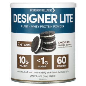 Designer Wellness Proteína Leve Proteína Natural de Baixa Caloria Cookies de Chocolate e Creme 903 oz (256 g)