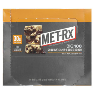 MET-Rx Big 100 Barra de Substituição de Refeições Massa de Biscoito com Lascas de Chocolate 9 Barras 100 g (352 oz) Cada