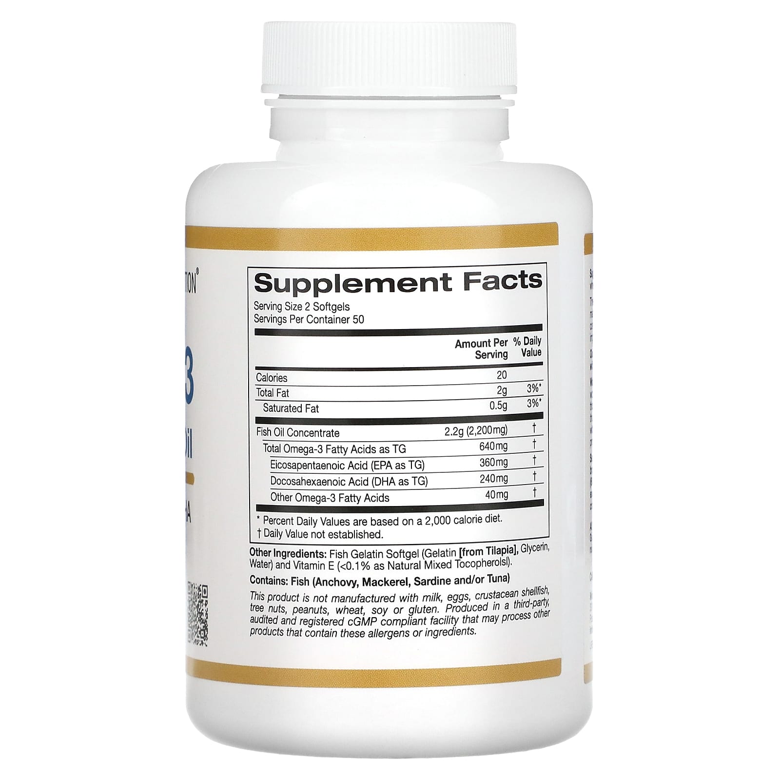 California Gold Nutrition Óleo de Peixe Premium Ômega-3 100 Cápsulas Softgel de Gelatina de Peixe (1.100 mg por Cápsula Softgel) - Imagem 2