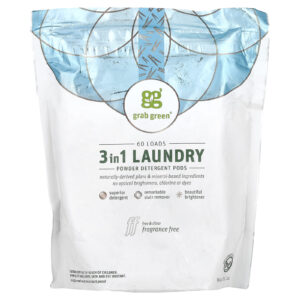 Grab Green 3-in-1 Laundry Detergent Pods Sem Fragrância 60 Lavadas 2 lb 1.080 g (6 oz)