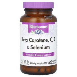 Bluebonnet Nutrition Betacaroteno Vitamina C E e Selênio 120 Cápsulas Vegetais