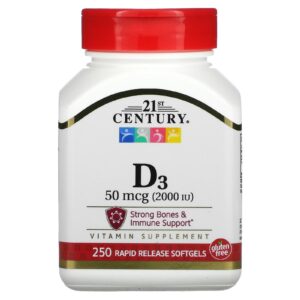 21st Century Vitamina D3 50 mcg (2.000 UI) 250 Cápsulas Softgel