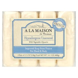 A La Maison de Provence Sabonete para Mãos e Corpo Hipoalergênico e Sem Perfume 4 Barras 100 g (35 oz) Cada