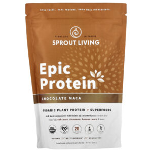 Sprout Living Epic Protein Proteína Vegetal Orgânica + Superalimentos Maca de Chocolate 455 g (1 lb)