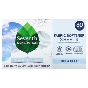 Seventh Generation Folhas de Amaciante de Roupas Free & Clear 80 Folhas