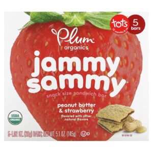 Plum Organics Jammy Sammy Barra de Sanduíche do Tamanho de Lanche 15 Meses ou Mais Manteiga de Amendoim e Morango 5 Barras 29 g (102 oz) Cada