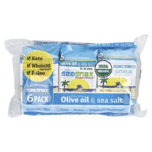 SeaSnax Algas Marinhas Orgânicas Óleo de Oliva Extravirgem e Sal Marinho Pacote com 6 Unidades 5 g (018 oz) Cada