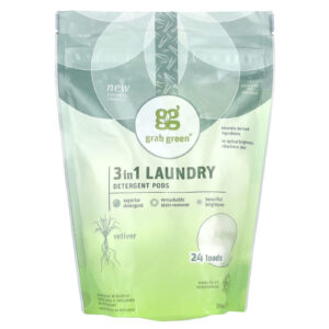 Grab Green 3 em 1 Pods de Detergente para Lavanderia Vetiver 24 Cápsulas 15.2 oz (432 g)