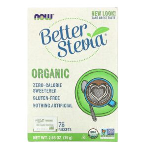 NOW Foods Orgânico BetterStevia Adoçante Zero Calorias 75 Pacotes 265 oz (75 g)
