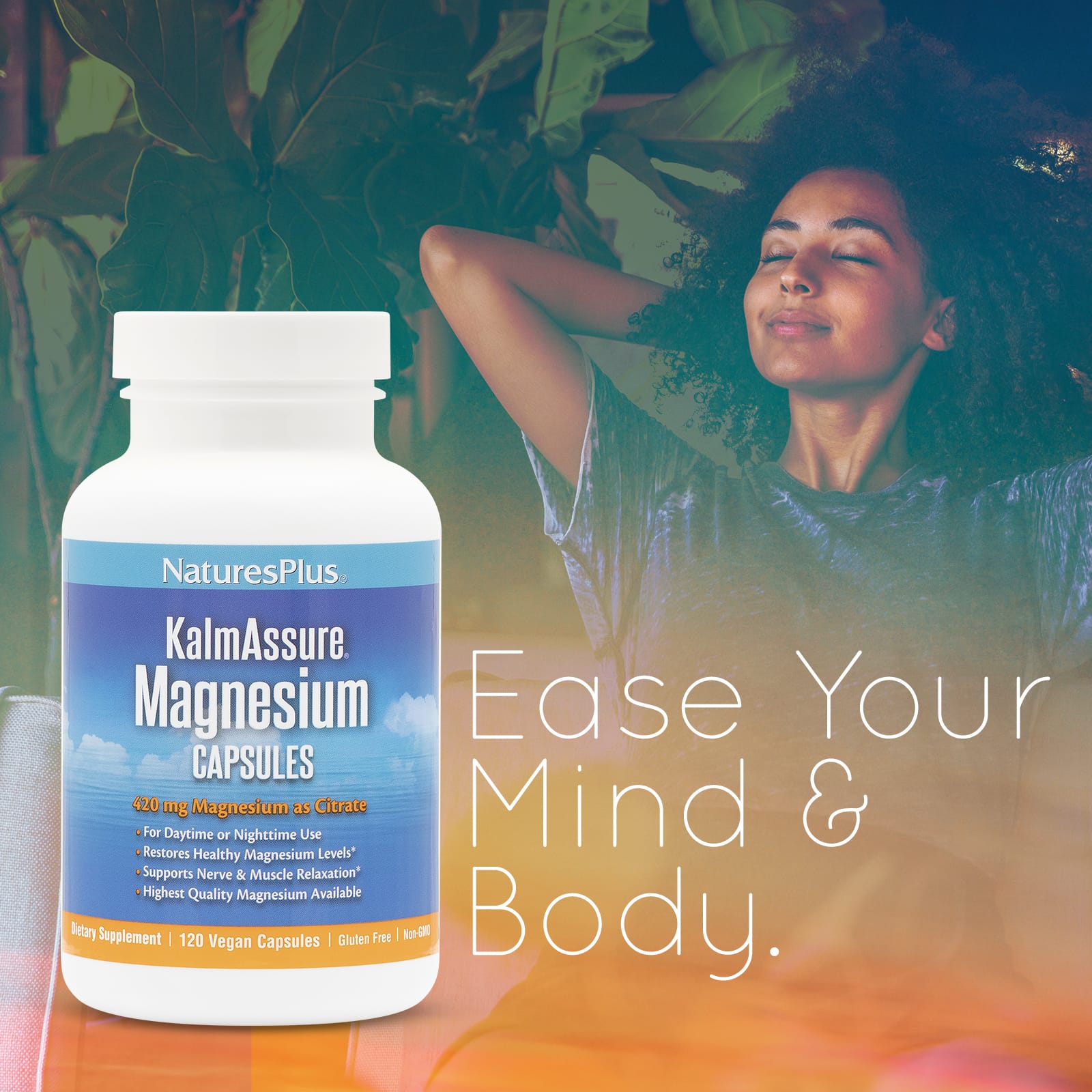 NaturesPlus KalmAssure Magnésio 120 Cápsulas Veganas (105 mg por Cápsula) - Imagem 4