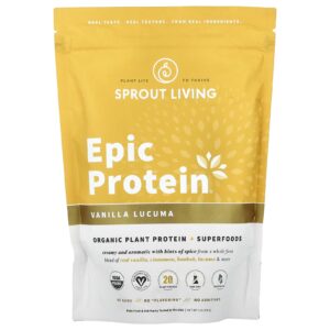 Sprout Living Epic Protein® Proteína Vegetal Orgânica + Superalimentos Lúcuma e Baunilha 456 g (1 lb)