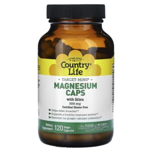 Country Life Target-Mins Cápsulas de Magnésio com Dióxido de Silício 300 mg 120 Cápsulas Veganas
