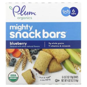 Plum Organics Poderosas Barras de Lanche Bolinhos Mirtilo 6 Barras 19 g (067 oz) Cada