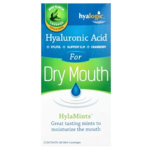 Hyalogic HylaMints Ácido Hialurônico + Xilitol + Olmo Escorregadio + Cranberry Menta 60 Pastilhas