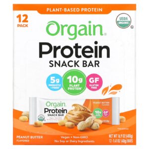 Orgain Barra de proteína vegetal orgânica Manteiga de Amendoim 12 Barras 141 oz (40 g) cada