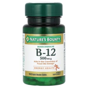 Natures Bounty Vitamina B12 Cereja Natural 500 mcg 100 Comprimidos de Dissolução Rápida