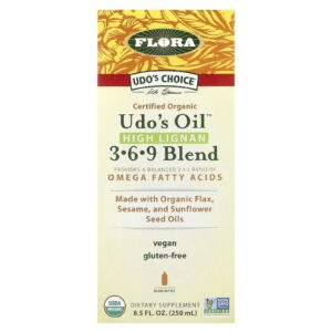 Flora Udos Choice Mistura 3-6-9 Udos Oil Orgânico Alto Teor de Lignana 250 ml (85 fl oz)