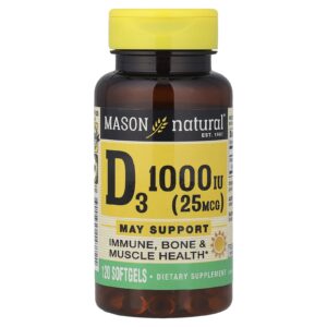 Mason Natural Vitamina D3 25 mcg (1.000 UI) 120 Cápsulas Softgel
