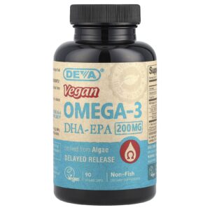Deva Ômega-3 DHA-EPA Vegano Liberação Retardada 200 mg 90 Cápsulas Veganas