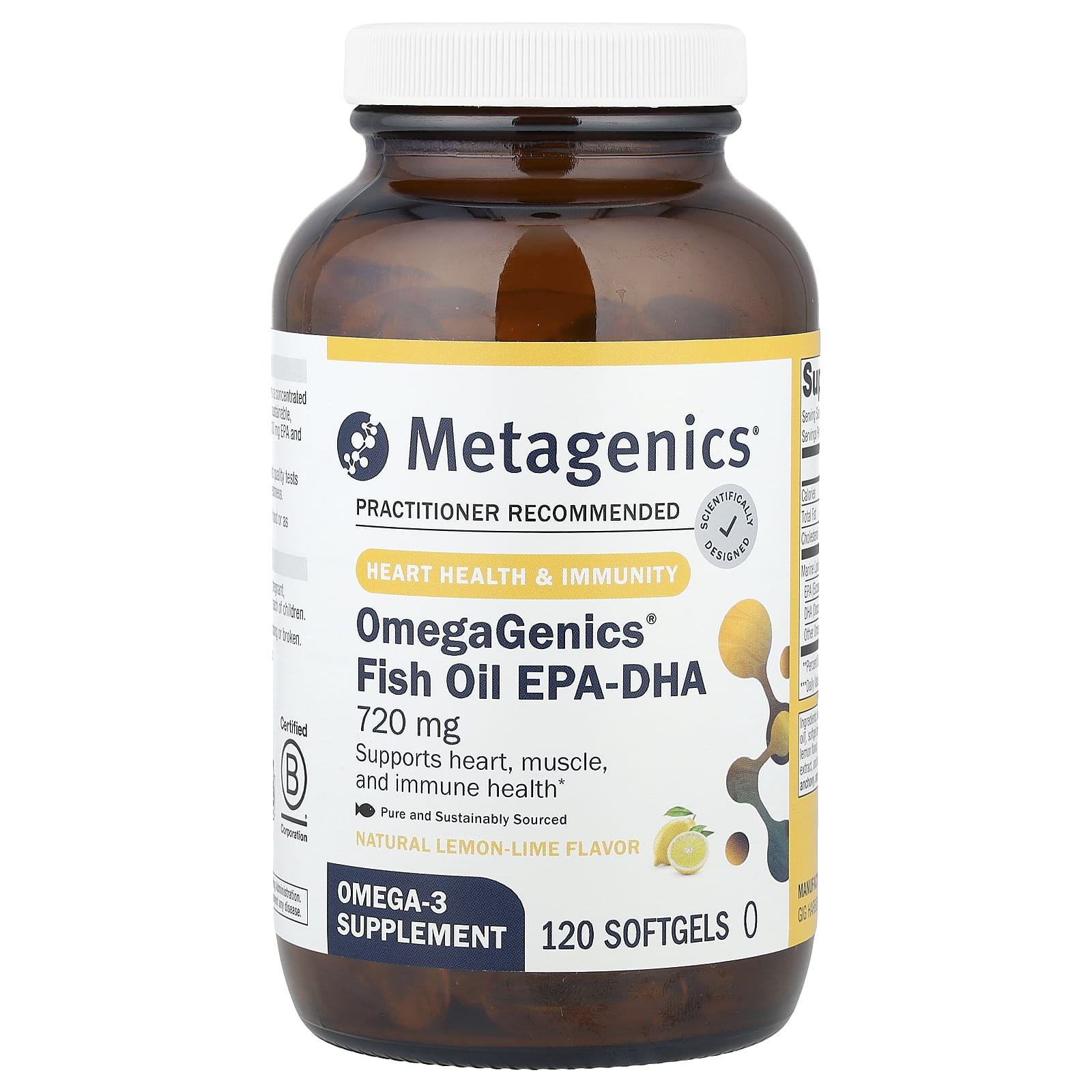 Metagenics OmegaGenics® Óleo de Peixe EPA-DHA Limão-siciliano Natural 720 mg 120 Cápsulas Softgel
